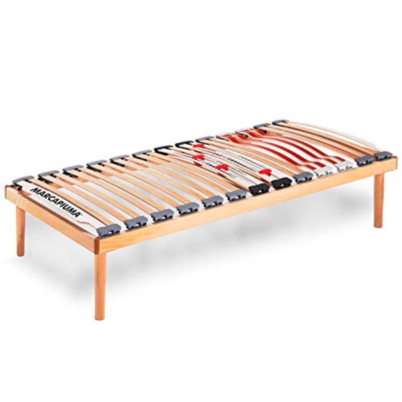 Marcapiuma – Rete a Doghe Fissa Singola 80×190 cm Alta 35 cm Modello Nature Med in Legno di Faggio Naturale resinato e Multistrato + 4 Piedi Legno massello di Faggio – Ortopedica – 100% Made in Italy