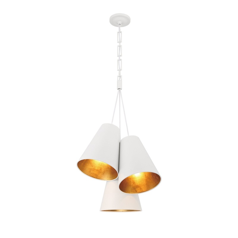 Three Light Pendant from the Alston Collection in Matte White/Antique Gold Finish by Crystorama