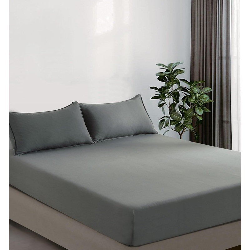 100% Vintage Washed Microfibre Fitted Sheet Set  Ultra Soft & Lightweight All-Season Fitted Sheet with 2 Pillowcases (Grey, King Size)