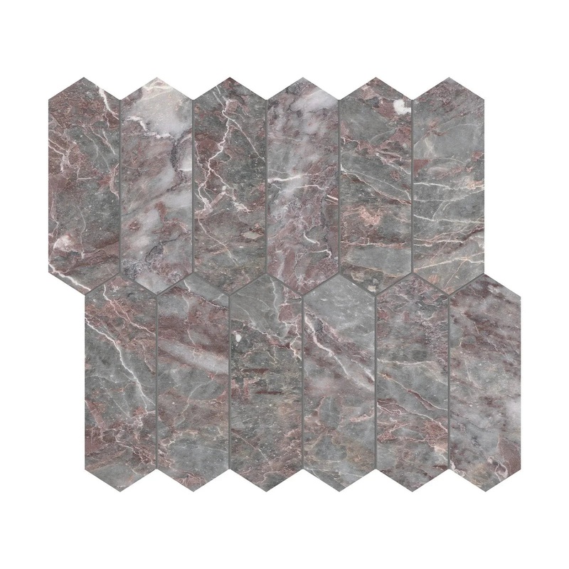 2″ x 6″ Sereno Burgundy Picket Honed Marble Mosaic 1 Sheet = .87 Sqft 2″ x 6″