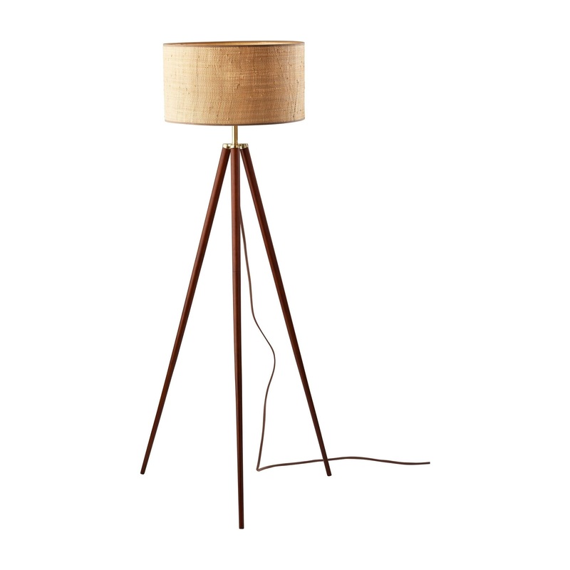 Jackson Floor Lamp Walnut Wood with Antique Brass Accents