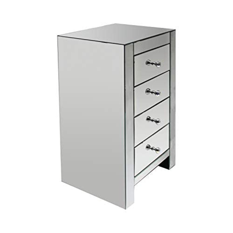 KASANOVA Cassettiera effetto specchio 4 cassetti 45x35x80 cm argento