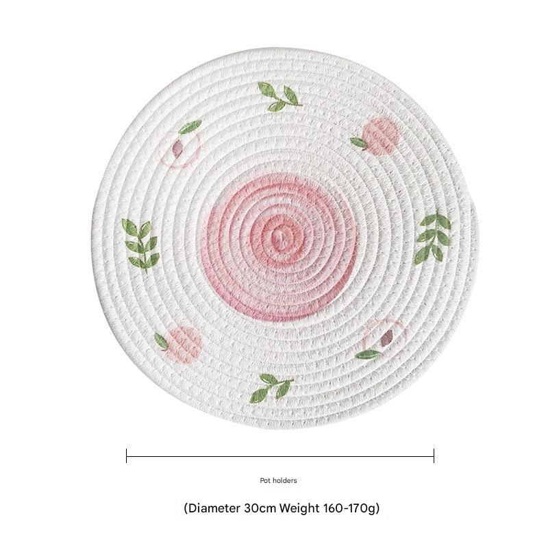 (Peach) Cotton Rope Woven Placemats – Set of 3, 30cm Diameter Heat Resistant Kitchen Decor