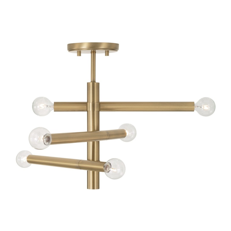 Six Light Semi-Flush Mount from the Zane Collection in Aged Brass Finish by Capital Lighting