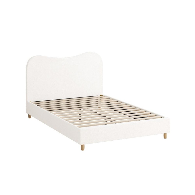 Bed Frame Double Size White Boucle Cloud Shape