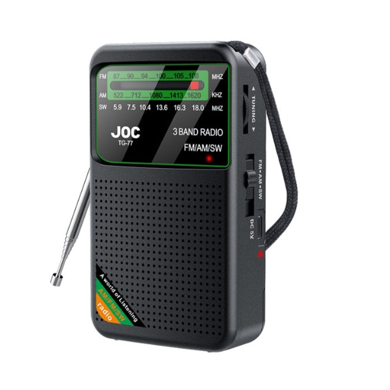 Black JOC TG-77 Multi-Band Rechargeable Radio for Seniors – Automatic Channel Search, FM/AM/SW Bands