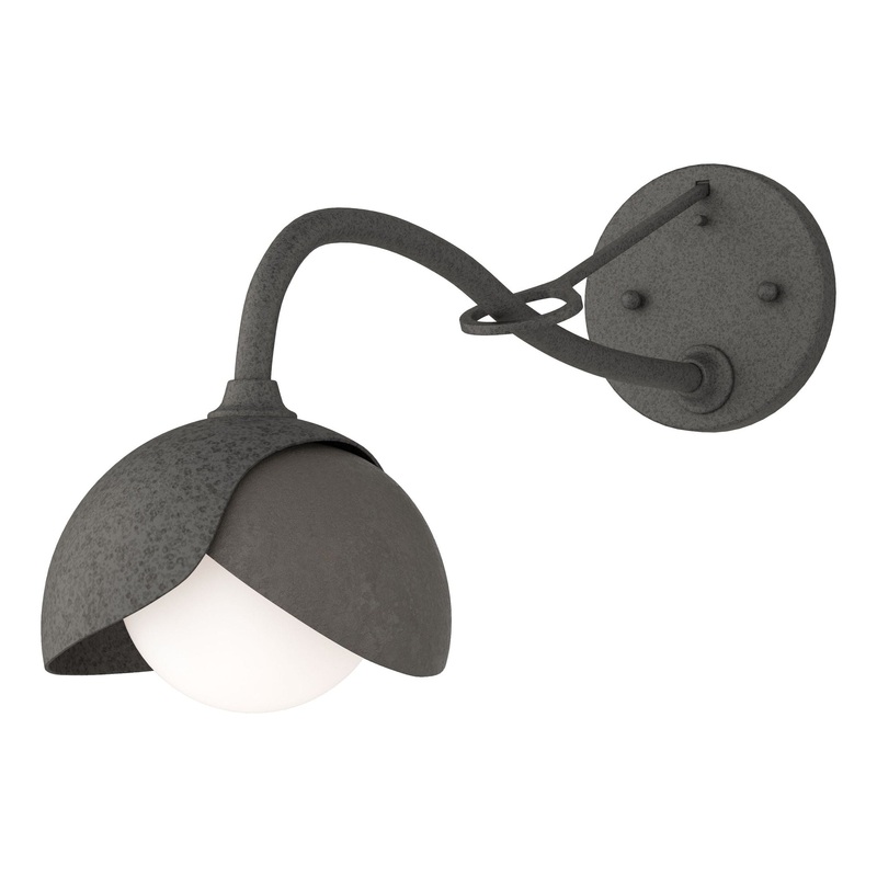 Brooklyn 1-Light Double Shade Long-Arm Sconce Natural Iron Dark Smoke