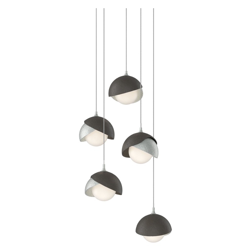 Brooklyn 5-Light Double Shade Pendant Vintage Platinum Dark Smoke