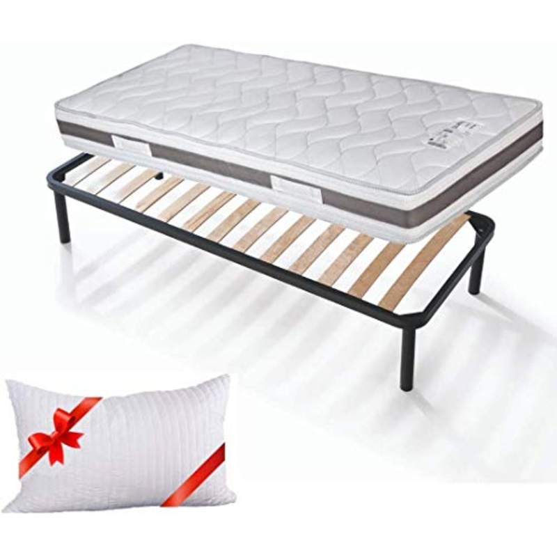 Evergreenweb – Kit Rete e Materasso Singolo 80×190 Memory Foam Alto 20 cm Sfoderabile con Cuscino Gratis, Set Letto – Materasso Effetto Massaggiante Rete Singola a Doghe in Legno Ortopedica Offerta