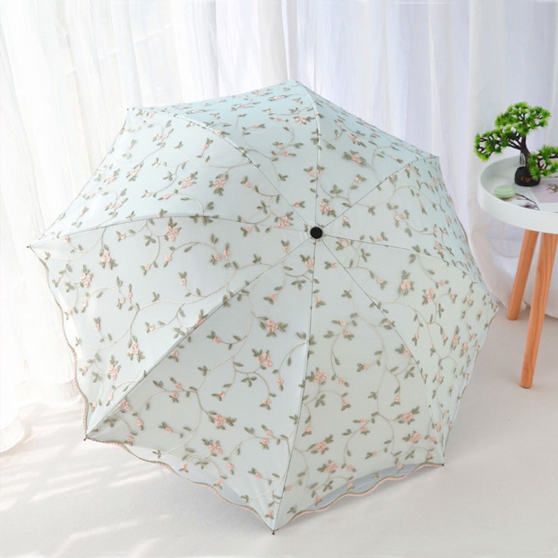 Ivy apricot yellow Elegant Lace Parasol – UV Protection, Sun & Rain Umbrella, Tri-Fold Design