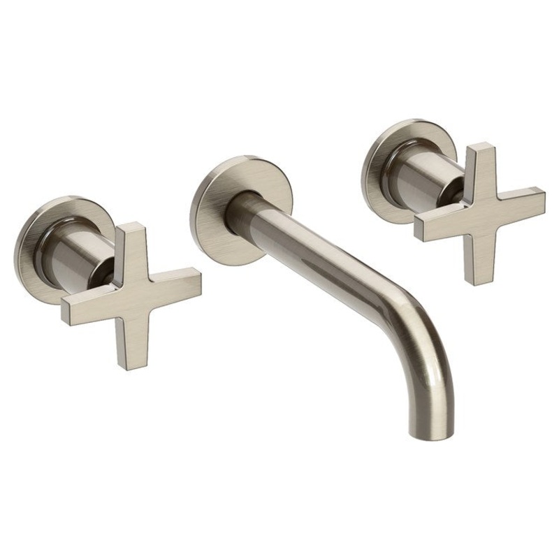 Lavatory Faucet Dorrance Wall Mount 8 Inch Spread 2 Cross ADA Watersense Antique Nickel 1.2 Gallons Per Minute Brass Less Drain Spout Reach 7-1/9 Inch