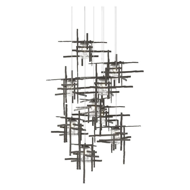 Tura 9-Light Seeded Glass Pendant Dark Smoke