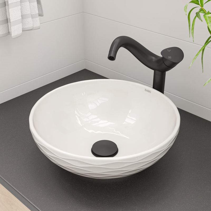 ALFI brand ABC909 White 17″ Decorative Round Vessel Above Mount Ceramic Sink