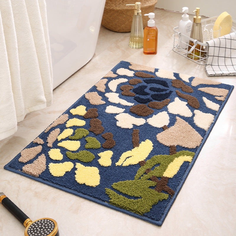 Blue Pattern Bathroom Mat – Super Absorbent Non-Slip Rug (40x60cm), Toilet Floor Mat for Bathroom/Bedroom/Entryway