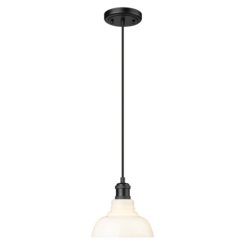 Carver BLK Small Pendant in Matte Black with Vintage Milk Glass Shade