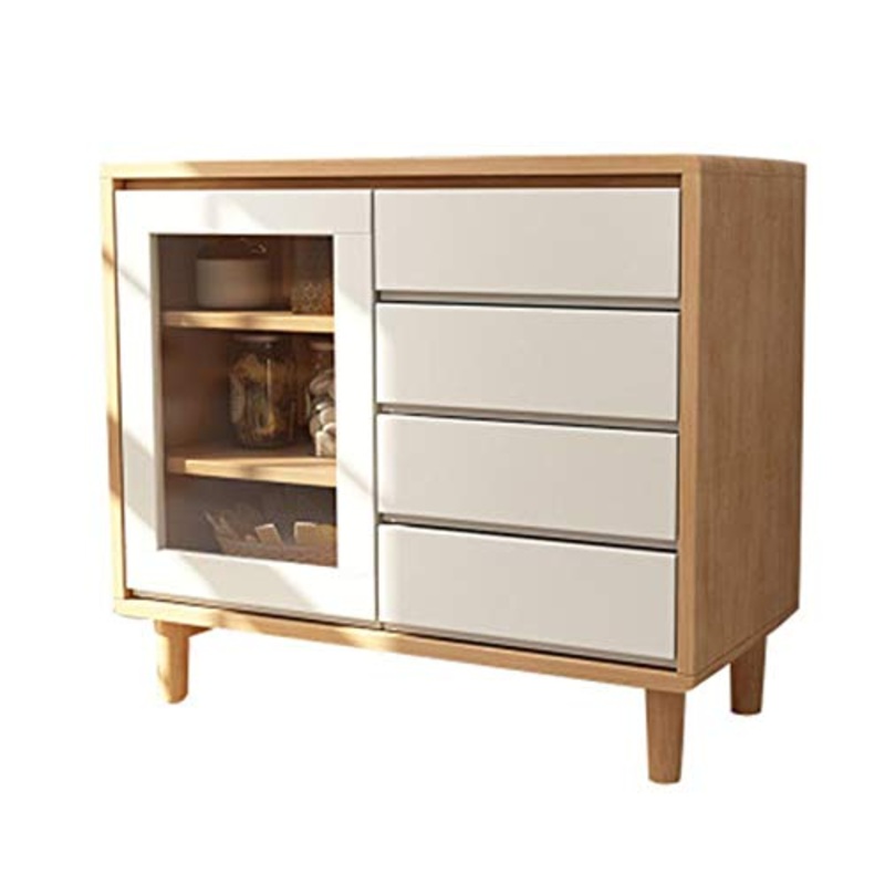Cassettiera Storage Unit Credenza armadio d’epoca Freestanding Tavolino Cassettiera con 4 cassetti con 1 porta for Soggiorno Cucina Camera credenza in legno ( Color : White , Size : 80x40x90cm )