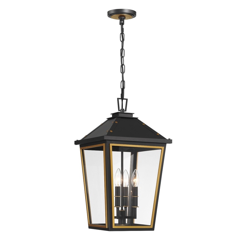 Four Light Outdoor Pendant from the Hawkins Collection in Matte Black/Textured Gold Finish by Crystorama