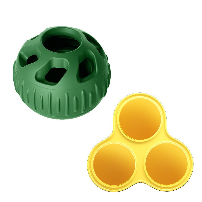 Green Ball and Yellow Mold Pet Treat Dispensing Ball and Molding Set – Silicone Dog Chew Toy for Teeth Cleaning and Boredom Relief