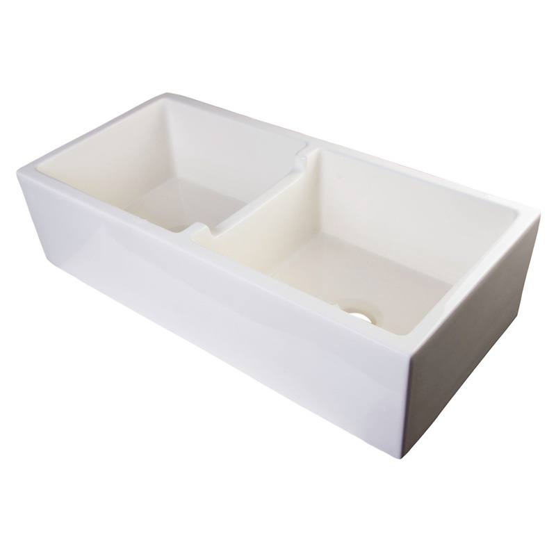 ALFI brand AB3918DB-B 39″ Biscuit Smooth Apron Thick Wall Fireclay Double Bowl Farm Sink