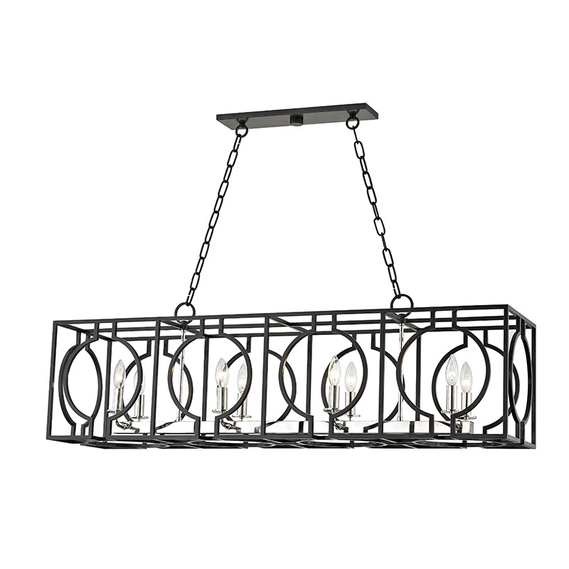 Eight Light Island Pendant from the Octavio Collection in Aged Iron/Polished Nickel Combo Finish by Hudson Valley