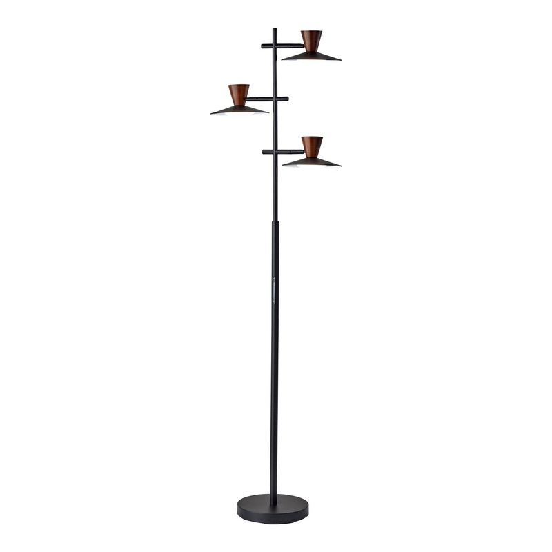 Elmore LED Tree Lamp with Smart Switch Black with Walnut Wood
