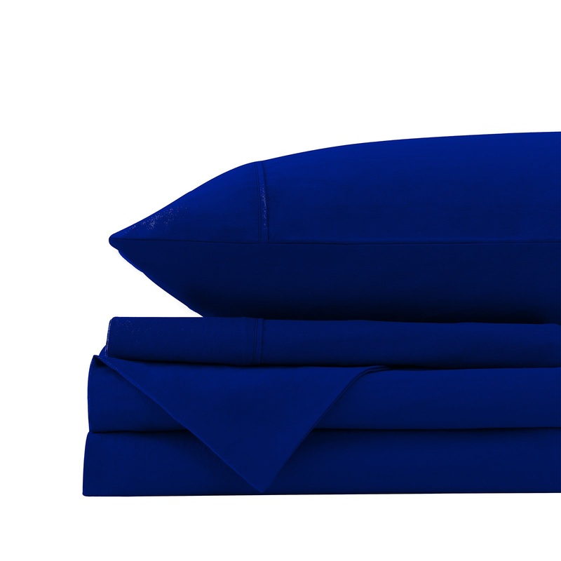 Royal Comfort Vintage Washed 100% Cotton Sheet Set Fitted Flat Sheet Pillowcases – Single – Royal Blue