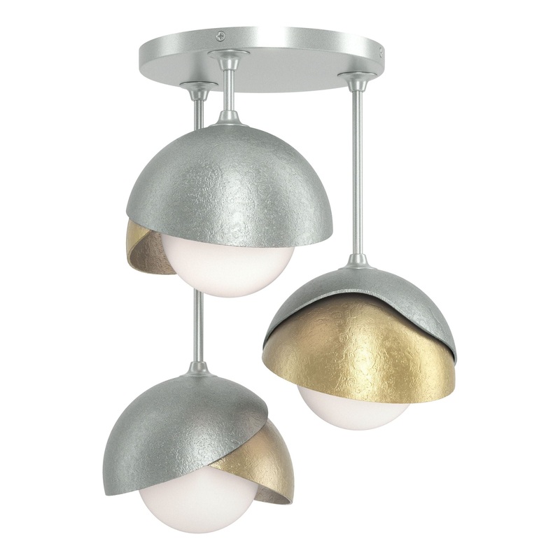 Brooklyn 3-Light Double Shade Semi-Flush Vintage Platinum Modern Brass