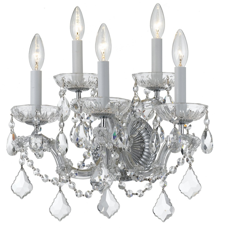 Crystorama 4404-CH-CL-MWP Maria Theresa Five Light Wall Sconce Polished Chrome