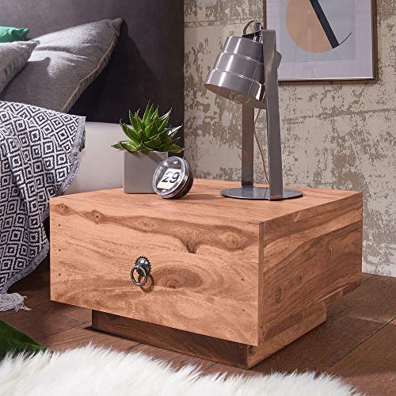FineBuy Comodino Letto Legno Massello Acacia 40x25x40cm Stile Moderno | Consolle Notturna con cassetto | Comodino da Notte