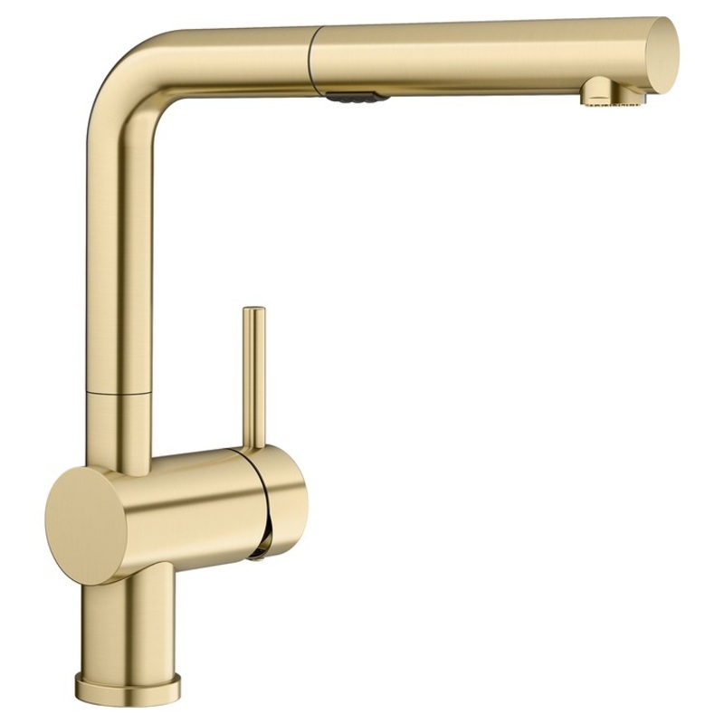 Kitchen Faucet Linus 1 Lever CALGreen CEC Satin Gold L-Spout 140 DEG Swivel 1 Hole 1.5 Gallons per Minute