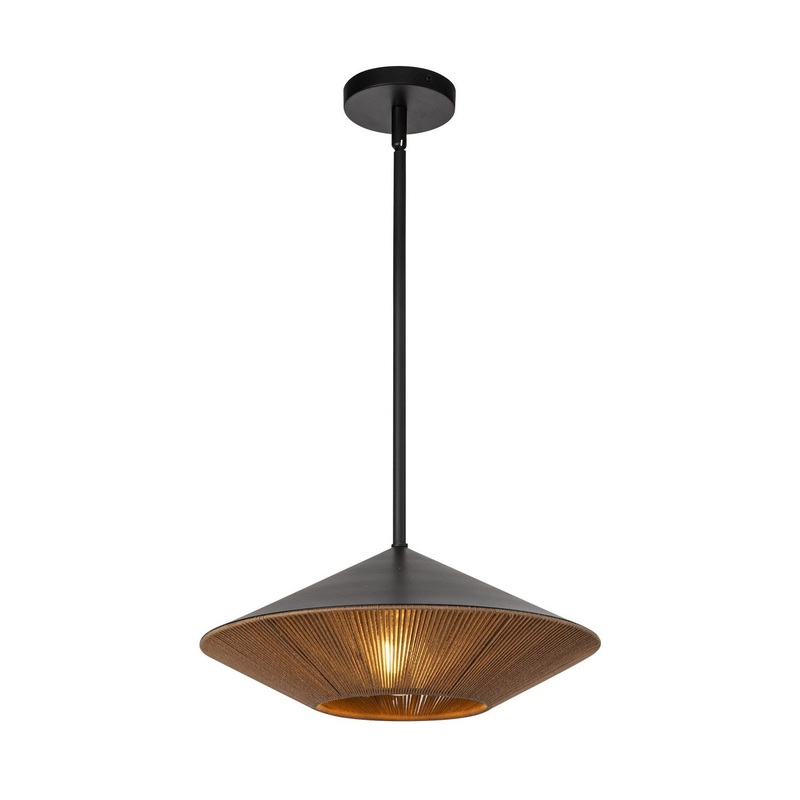 One Light Pendant from the Daphne Collection in Matte Black/Brown Cotton Rope Finish by Alora