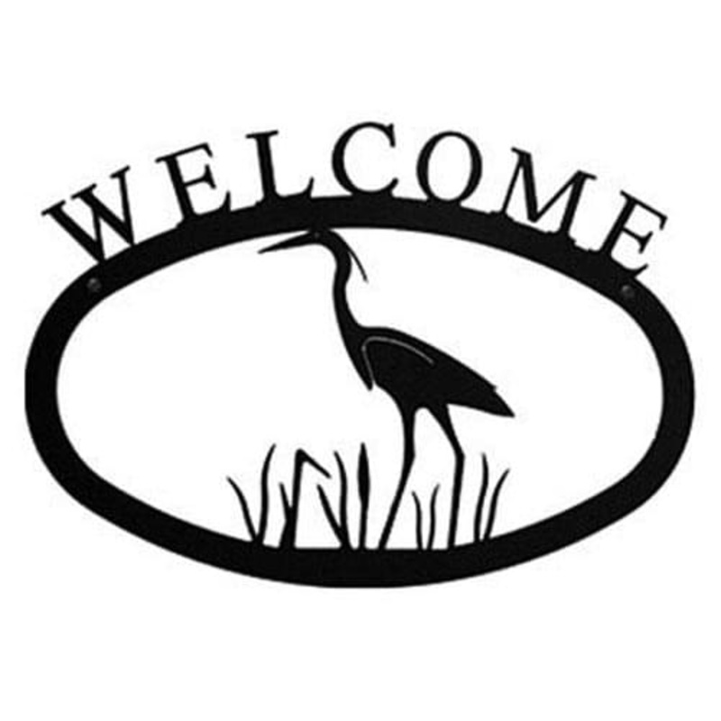 Village Wrought Iron WEL-133-L Heron Welcome Sign Large