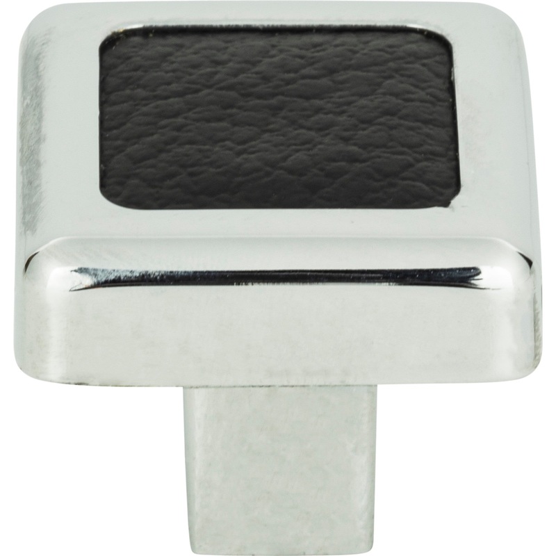 Atlas Homewares Paradigm Square Knob 1 1/4 Inch CH & Black Leather