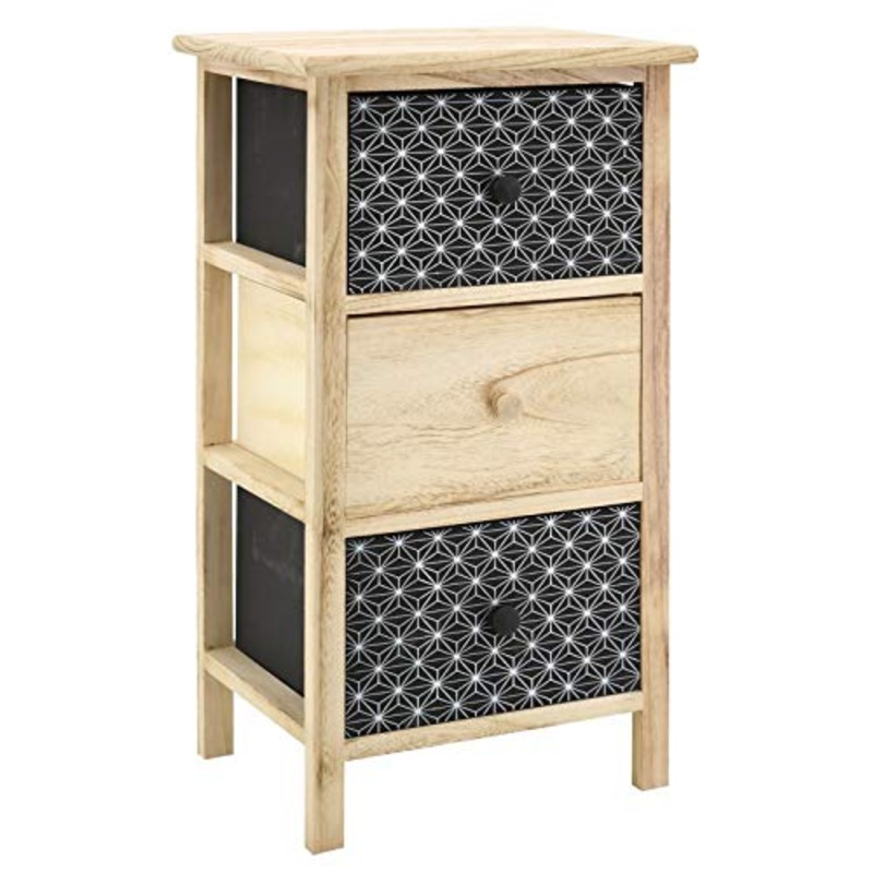 AubryGaspard – Cassettiera a 3 cassetti, in legno, colore: Nero e Naturale