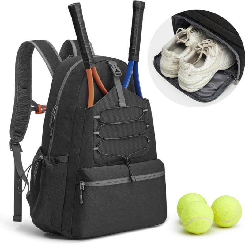 Black Lightweight Water Resistant Tennis Backpack – Multi-Pocket Sports Bag for Rackets, Balls & Gear