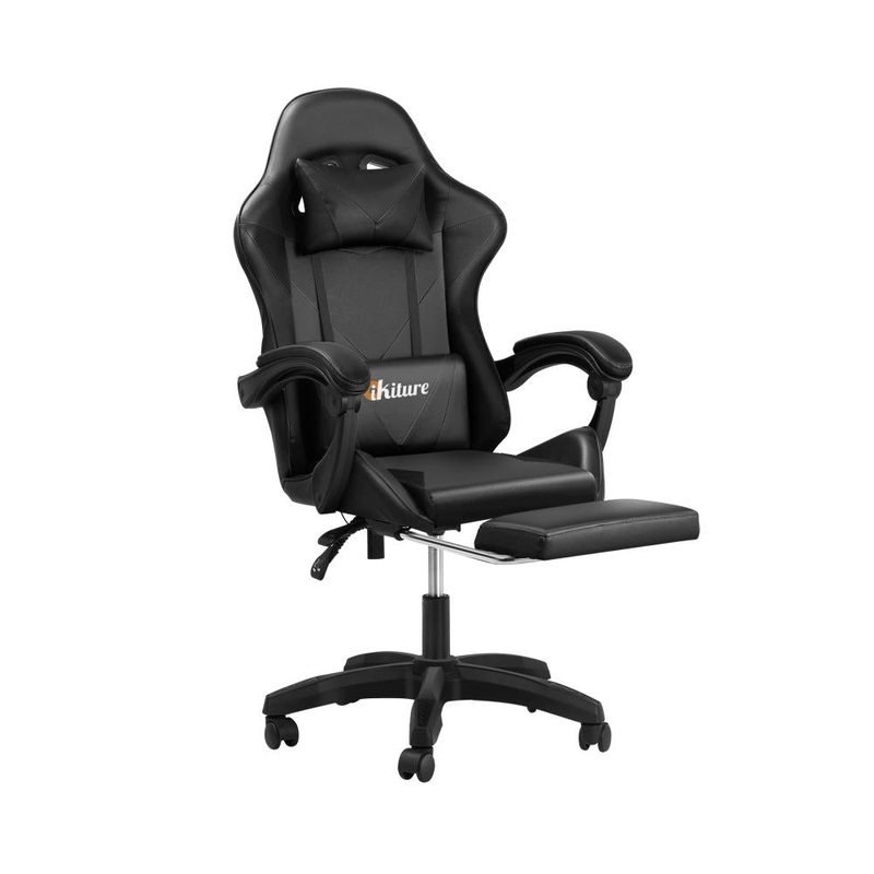 Gaming Chair with Footrest and Massage Pillow Black