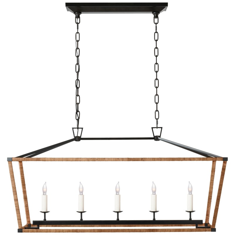 LED Linear Lantern from the Darlana Wrapped Collection in Aged Iron And Natural Rattan Finish by Visual Comfort Signature
