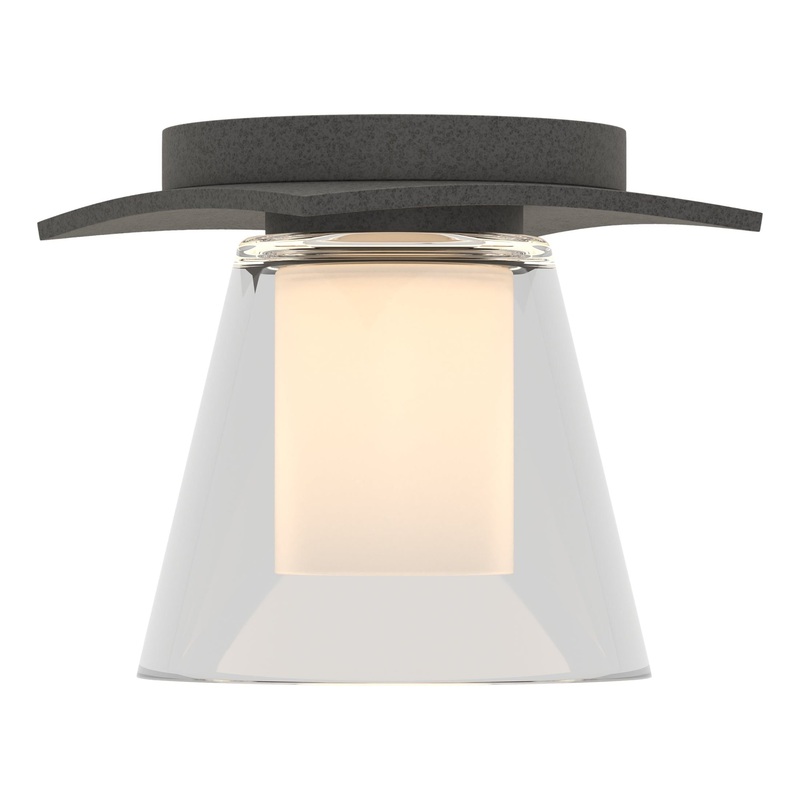 Wren Flush Mount Natural Iron Clear Glass with Opal Diffuser (ZU)