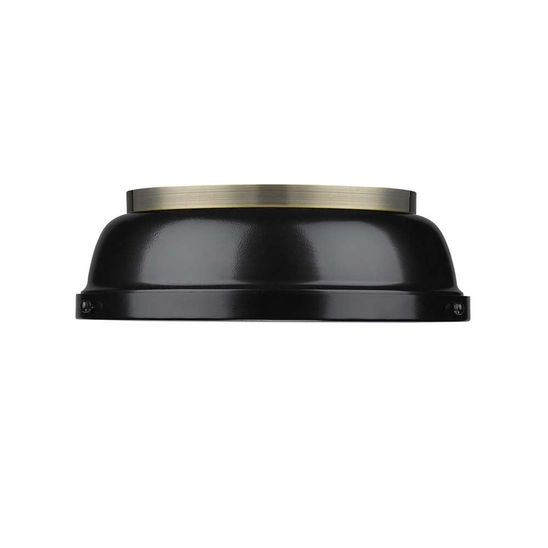 Duncan 14″ Flush Mount in Aged Brass with a Black Shade