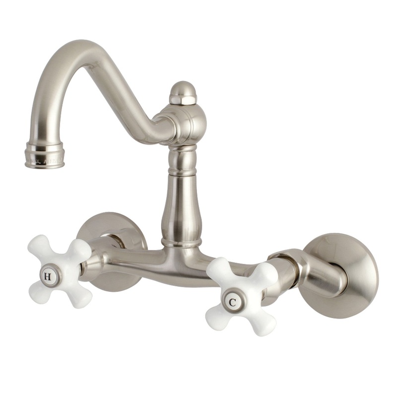 Kingston Brass KS3228PX Vintage 6″ Adjustable Center Wall Mount Kitchen Faucet, Brushed Nickel