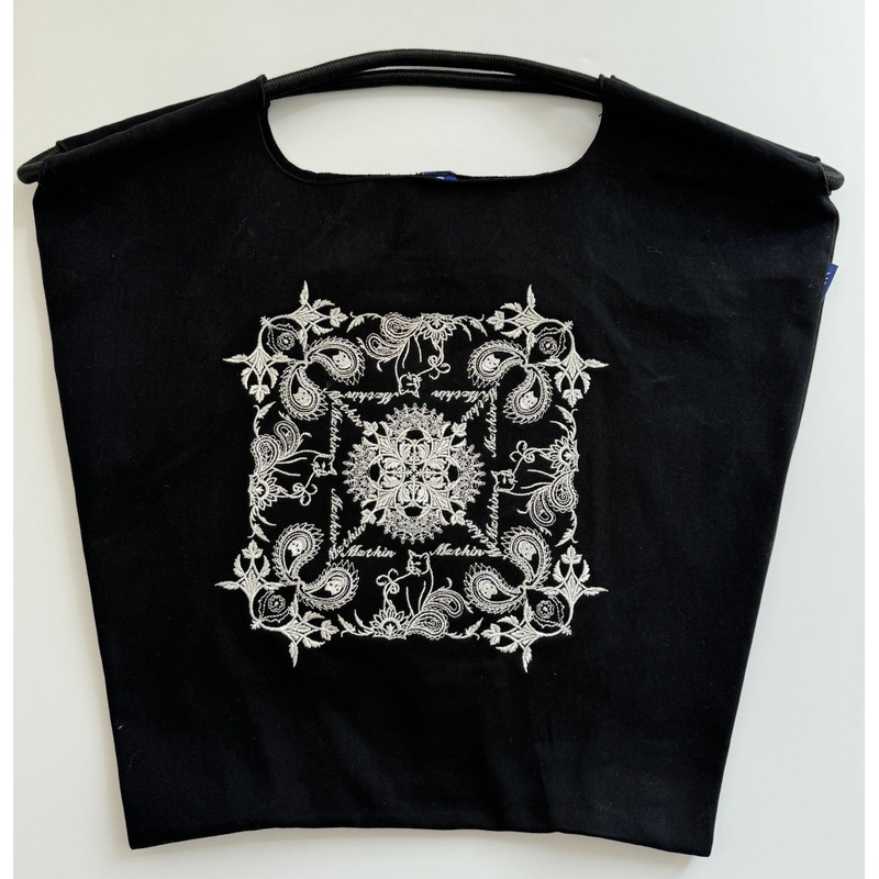 Printed Canvas Tote Bag – Water-Resistant, Large Capacity Shoulder Bag with Intricate Pattern(Black Cashew Flower)