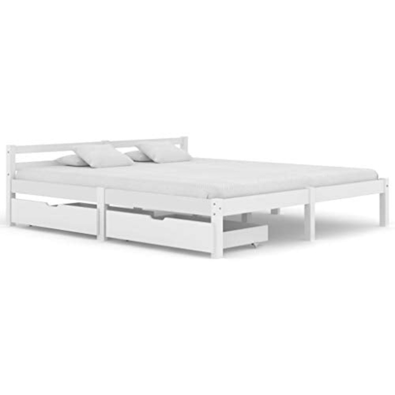 SKM Giroletto con 2 Cassetti Bianco in Massello di Pino 180×200 cm (33.43kg)