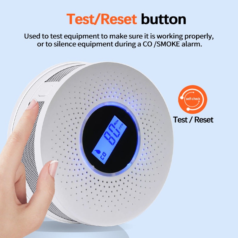 2-in-1 Smoke & Carbon Monoxide Detector with LCD Display – Real-Time Monitoring & Loud Alarm(White)