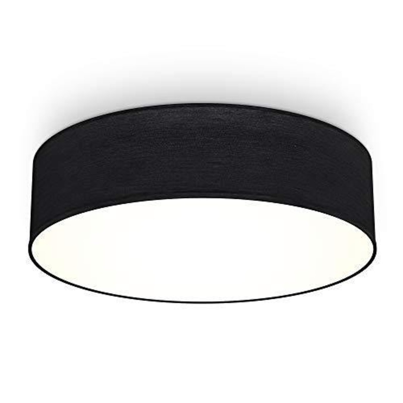 B.K.Licht Plafoniera in tessuto nero, attacco per 2 lampadine E27 non incluse, Lampada da soffitto diametro 38cm, Lampadario moderno per salotto o camera da letto, IP20