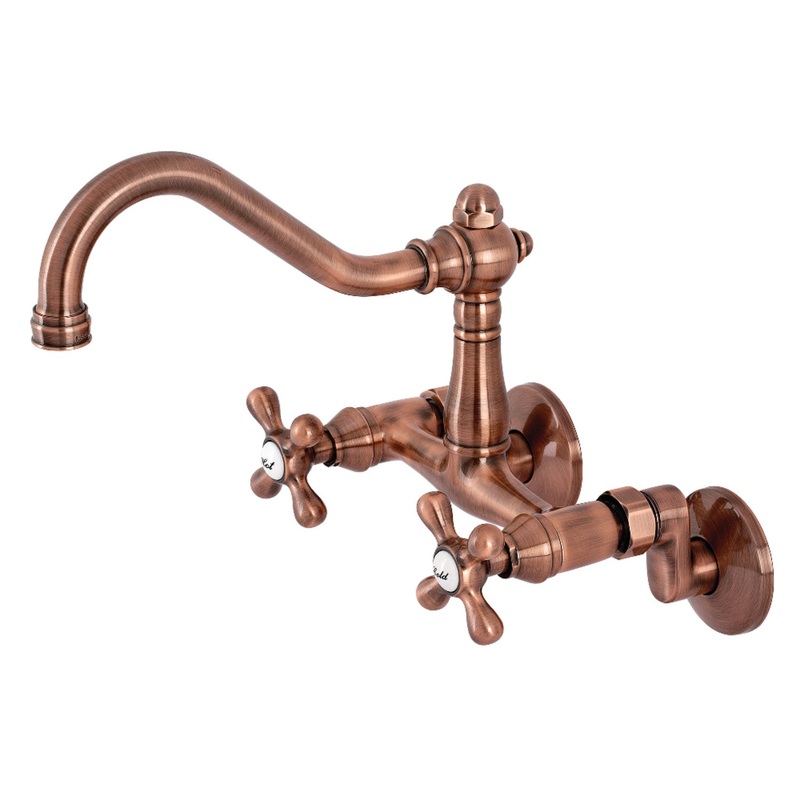 Kingston Brass KS322AXAC Vintage 6″ Adjustable Center Wall Mount Kitchen Faucet, Antique Copper
