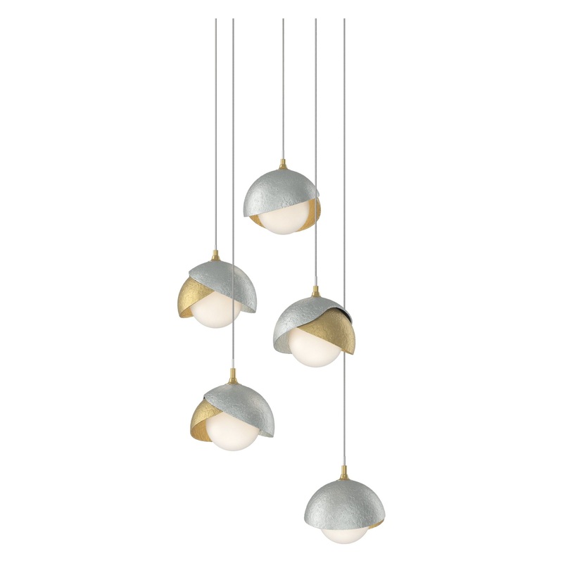 Brooklyn 5-Light Double Shade Pendant Modern Brass Vintage Platinum