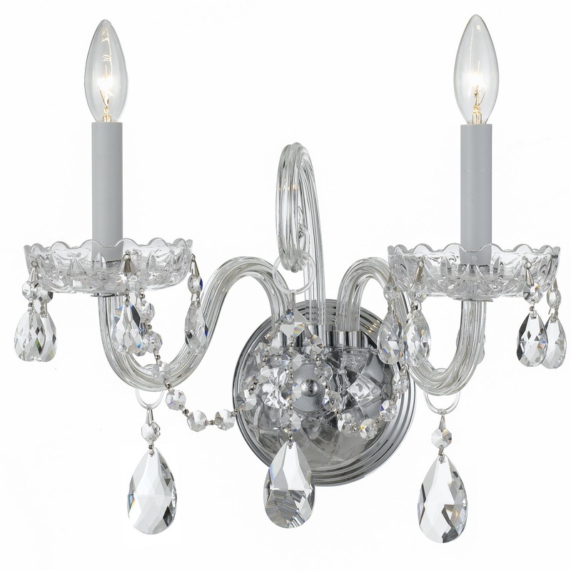 Crystorama 1032-CH-CL-MWP Traditional Crystal Two Light Wall Sconce Polished Chrome