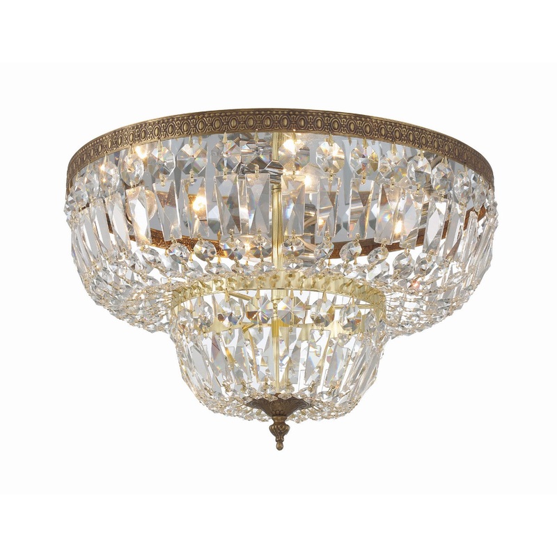 Crystorama 718-OB-CL-SAQ Ceiling Mount Four Light Flush Mount Olde Brass