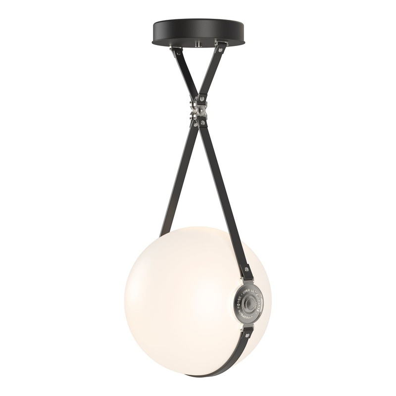 Derby Large LED Pendant Black Polished Nickel with Black Leather Hubbardton Forge Branded Plate