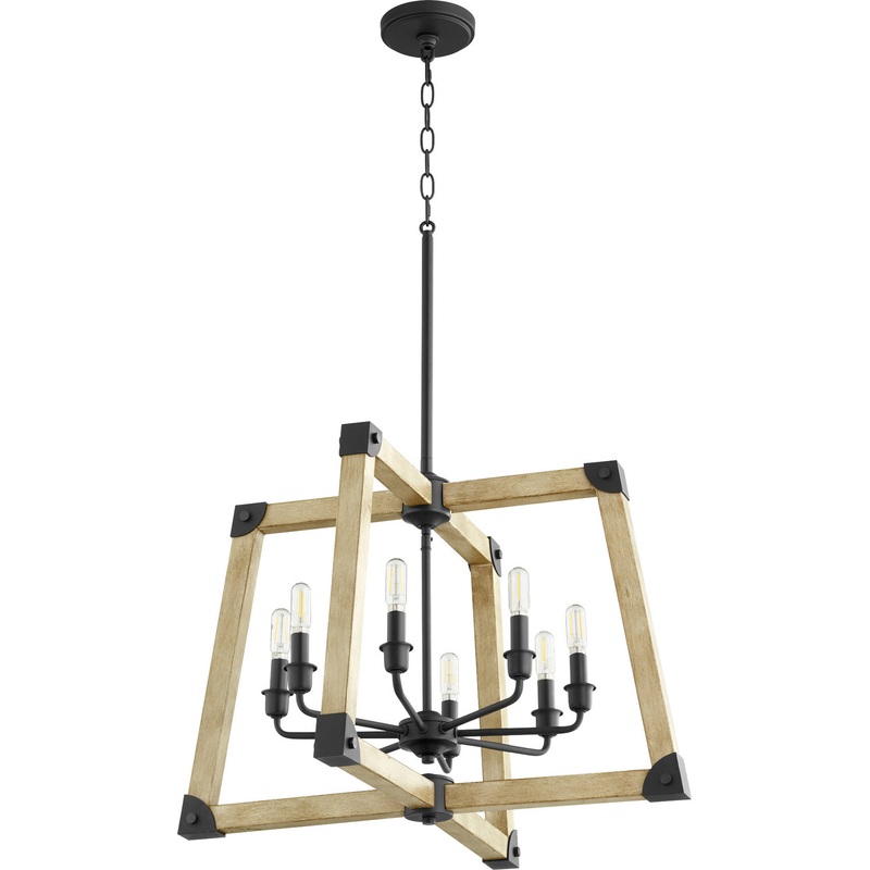Eight Light Pendant from the Alpine Collection in Textured Black w/ Driftwood finish Finish by Quorum